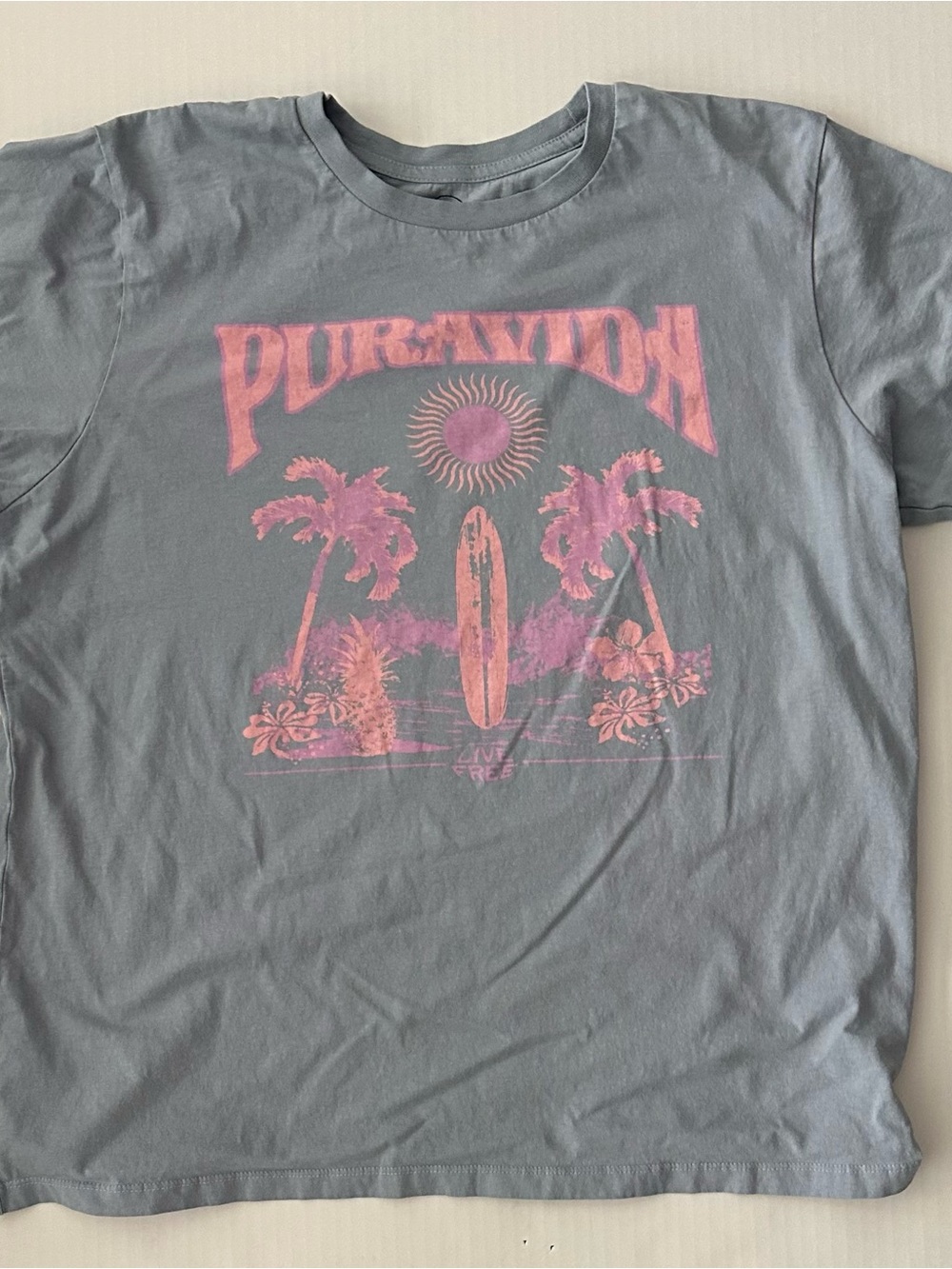 Pura Vida Slate Blue Tee with Pink Surf Graphic